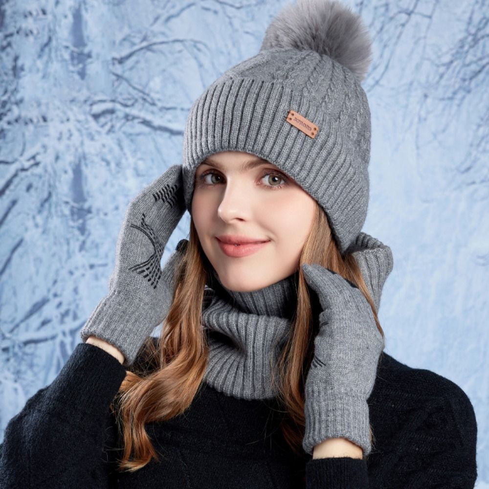 3pcs Hiking Solid Color Hat Sc - Wool Glove Lined avis et prix