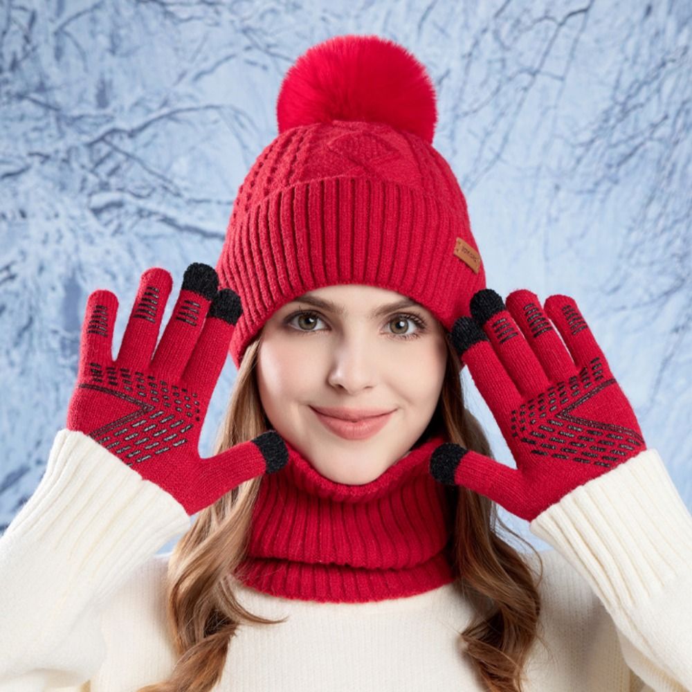 3pcs Hiking Solid Color Hat Sc - Wool Glove Lined avis et prix