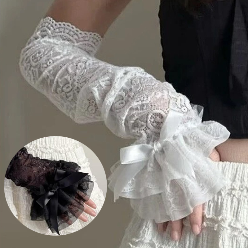 Hollow Out Lace Long Arm Sleev - Fingerless Glove Knit avis et prix