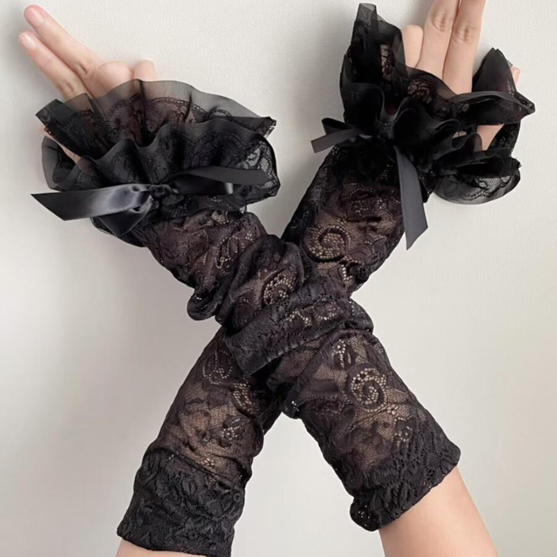 Hollow Out Lace Long Arm Sleev - Fingerless Glove Knit avis et prix