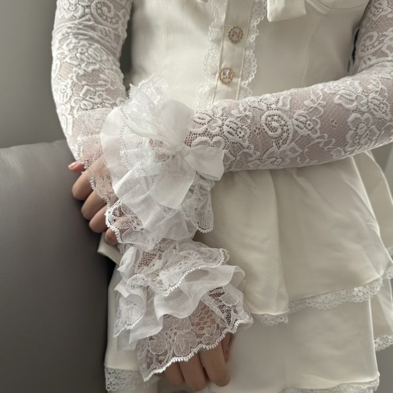 Hollow Out Lace Long Arm Sleev - Fingerless Glove Knit avis et prix