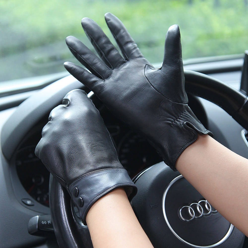 Fashion Black Real Leather Glo - Wool Glove Lined avis et prix