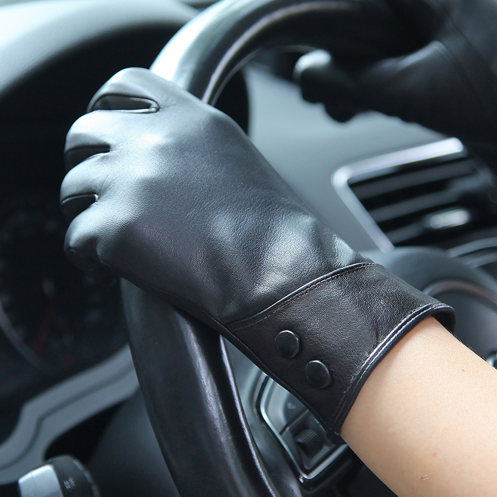 Fashion Black Real Leather Glo - Wool Glove Lined avis et prix