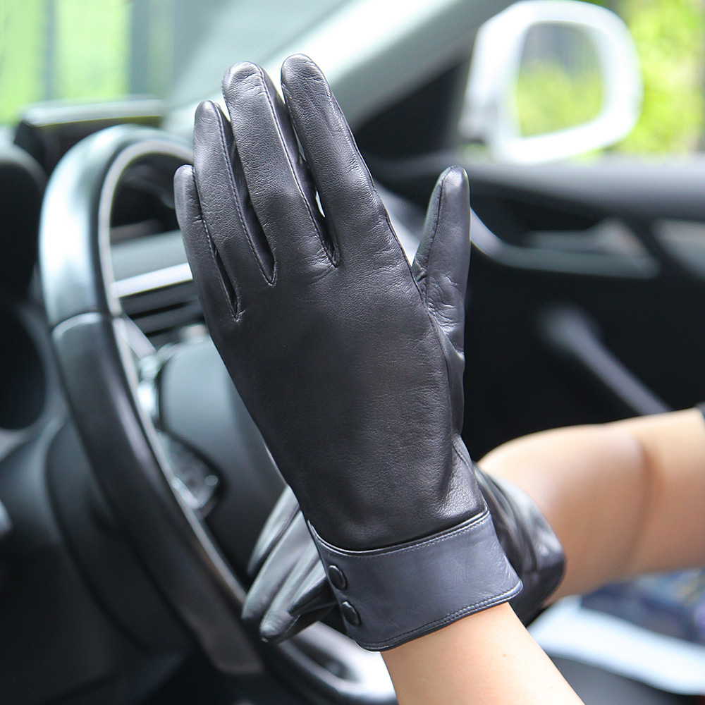 Fashion Black Real Leather Glo - Wool Glove Lined avis et prix