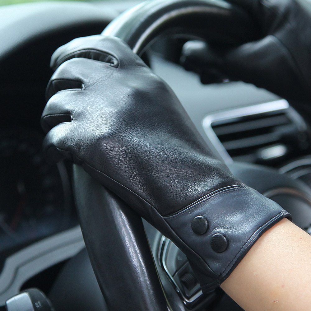 Fashion Black Real Leather Glo - Wool Glove Lined avis et prix