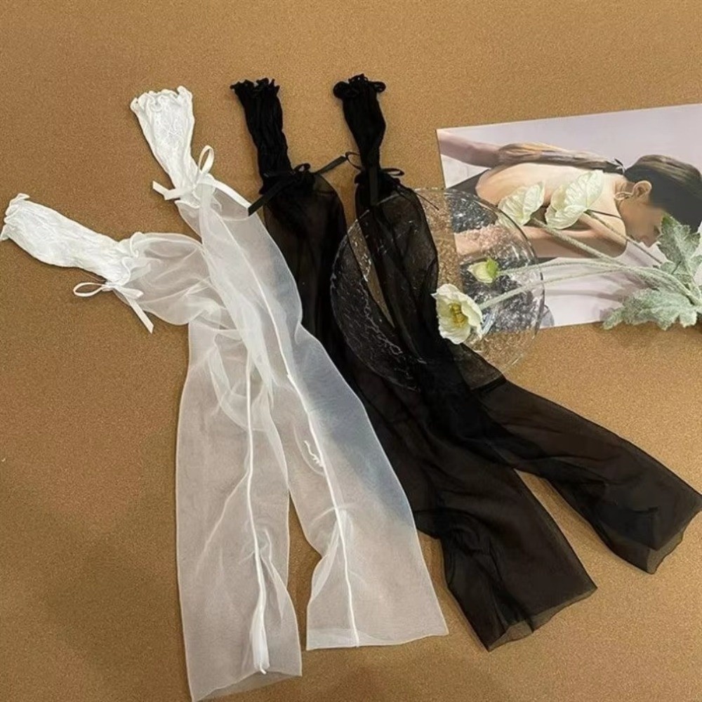 Y2K Lace Ruffle Mesh Gloves Sh - Fingerless Glove Knit avis et prix