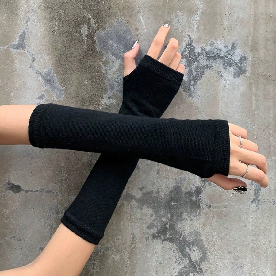 1 Pair Y2K Punk Striped Knitte - Fingerless Glove Knit avis et prix