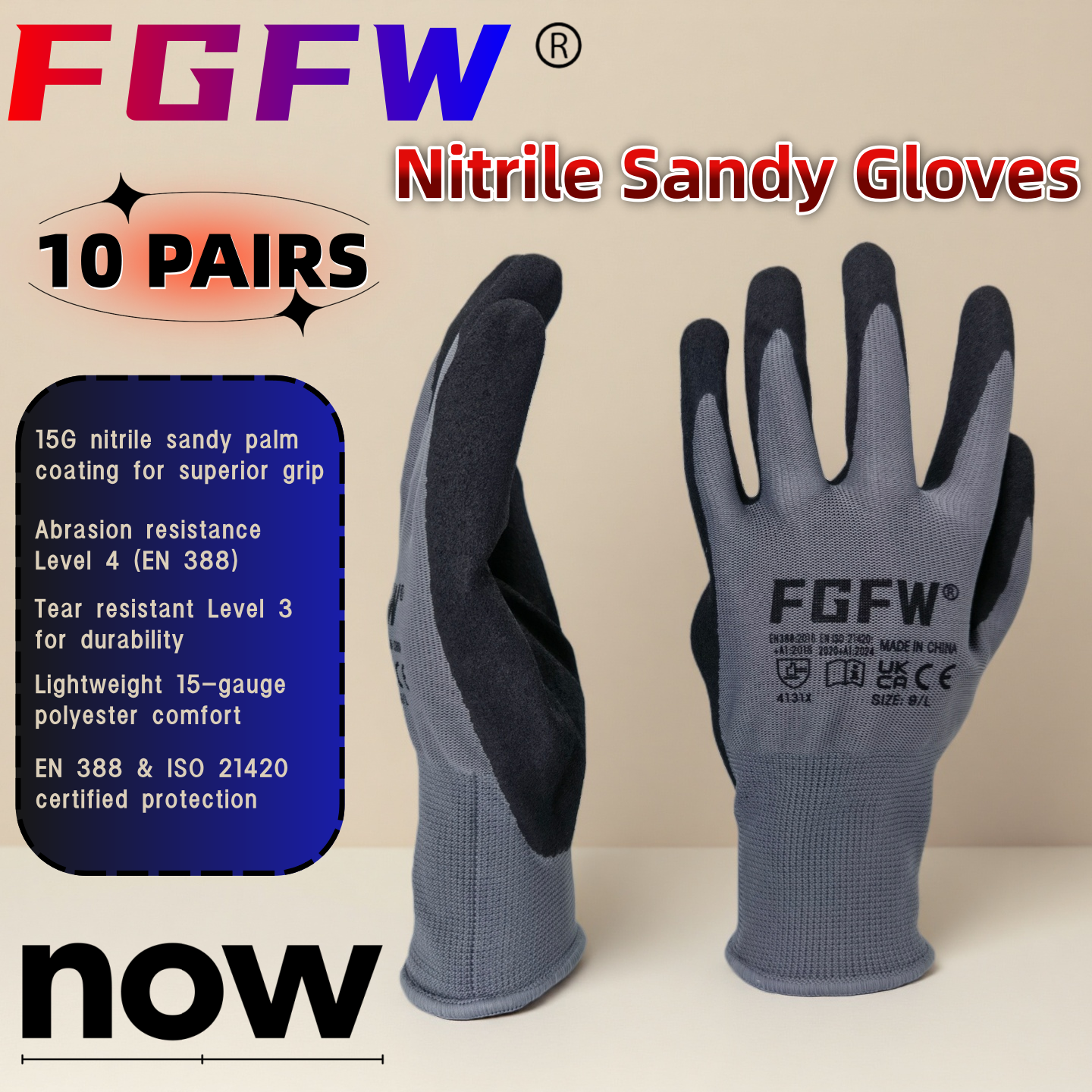 FGFW 10 Pairs Gray Nitrile San - Nitrile Mechanic Glove avis et prix