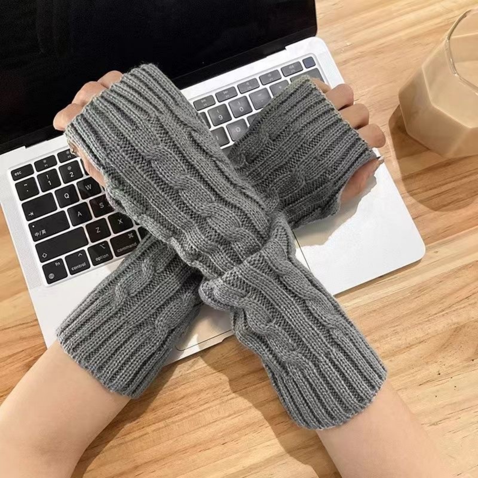 2PCS Cable Knit Fingerless Glo - Fingerless Glove Knit avis et prix