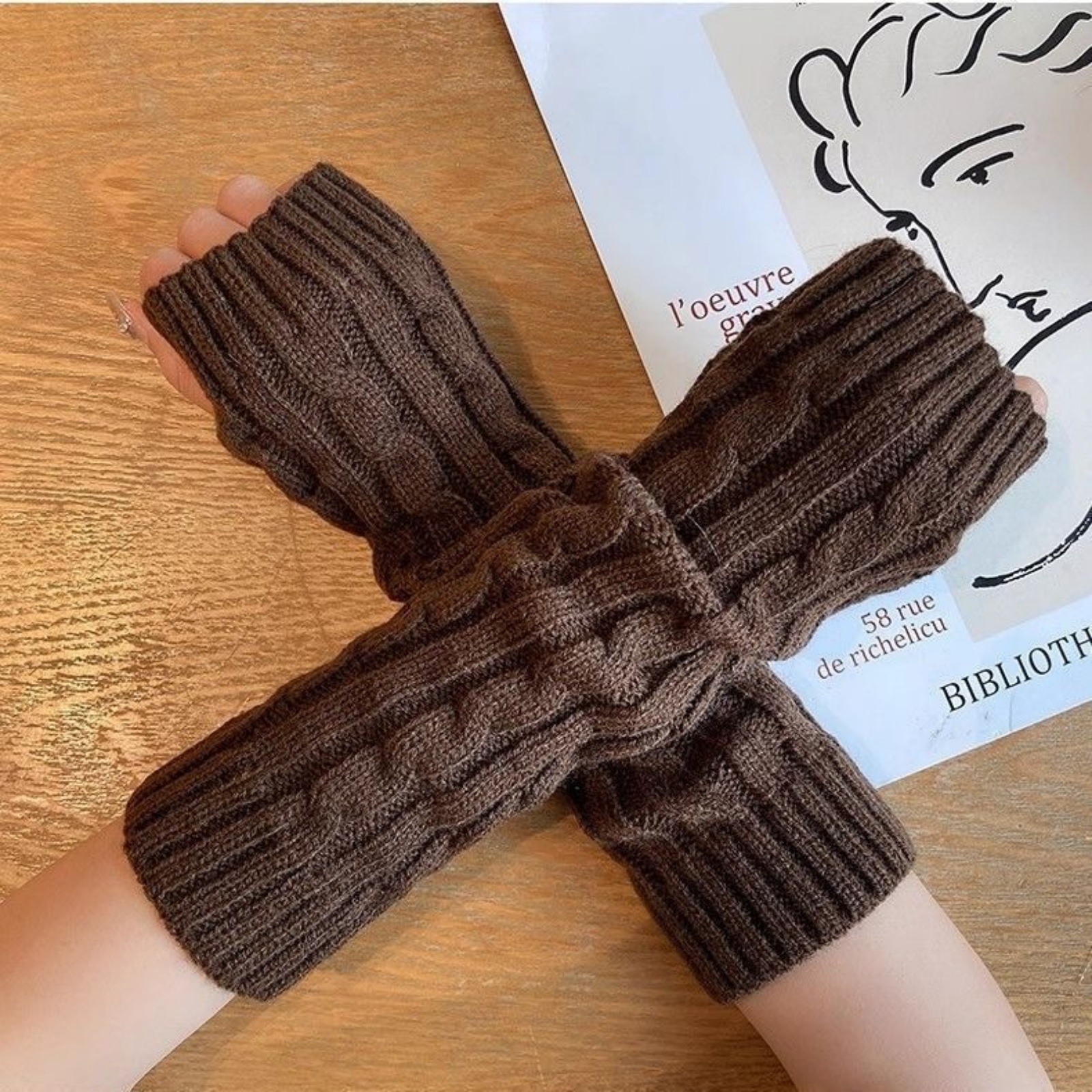 2PCS Cable Knit Fingerless Glo - Fingerless Glove Knit avis et prix